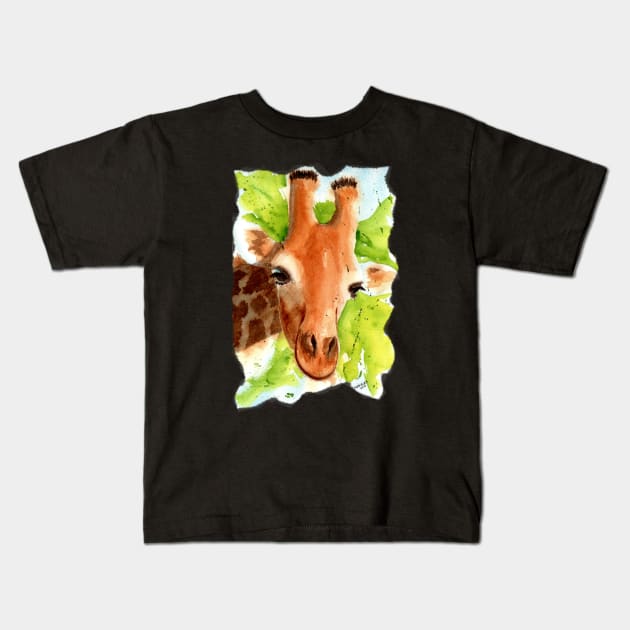 Watercolor Giraffe Portrait Kids T-Shirt by MMcBuck